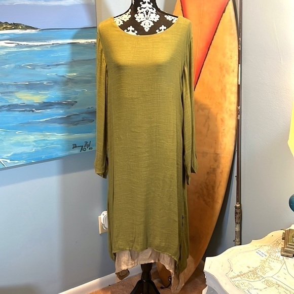 NWT Zanezea,Green & Beige Maxi Dress, Long Sleeves, Double Layered, Wow! 14 - Picture 4 of 9